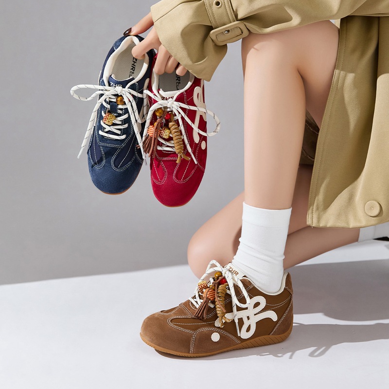 【4.5Cm Internal Height Increase】Zhr Blue German Training Shoes for Women, Thick-Soled Retro Racing Shoes, 2026 Spring Casual Shoes for Women