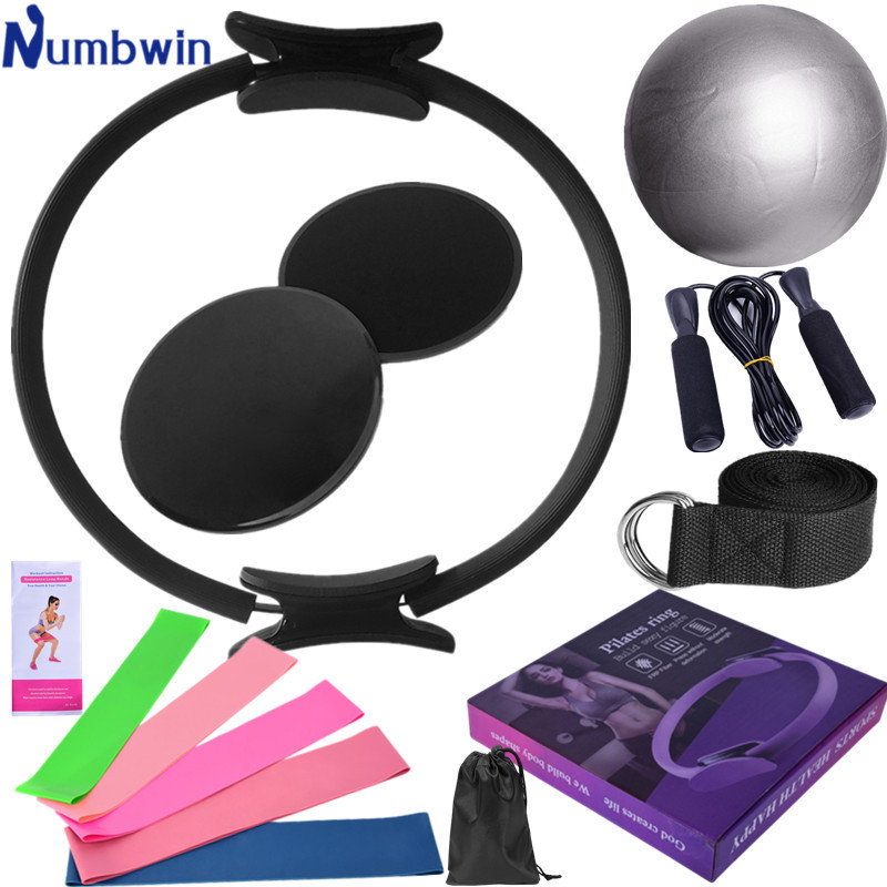 Yoga ball fourteen pieces suit Fitness Pilates ring sliding disc latex elastic ring stretch band rubber skipping rope cover