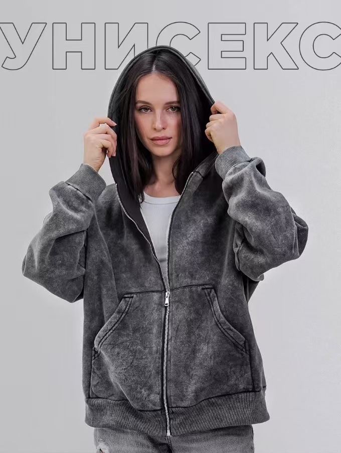 Retro Washed Hooded Sweatshirt for Men, American Style Fleece-Lined Short Autumn and Winter Jacket, Unisex Style, 2026 Autumn and Winter Couple Shirt