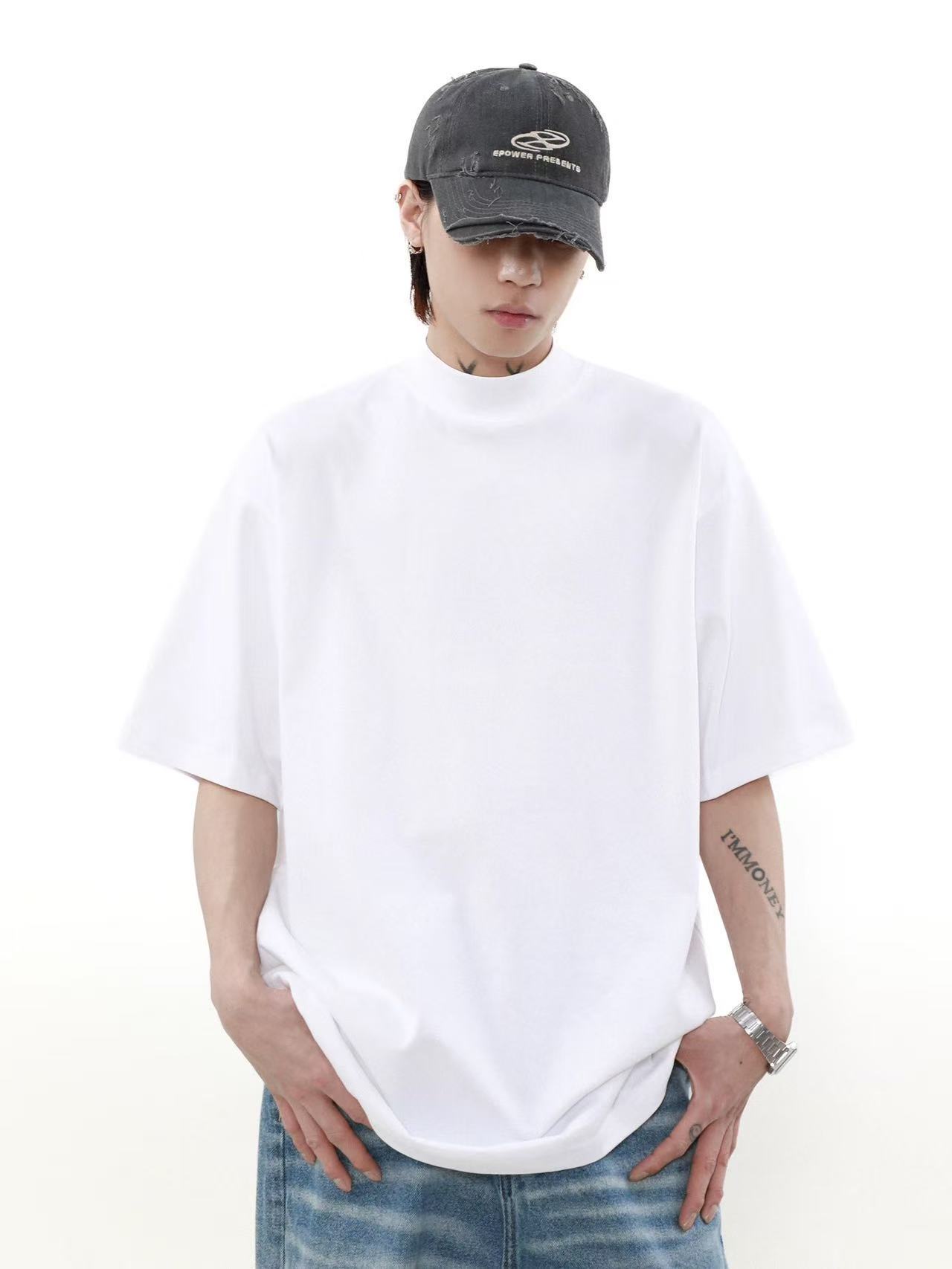 American-Style Bajia Version Small Neckline High-Neck Short-Sleeve T-Shirt for Men, Loose Casual Couple Style Ins Versatile Top