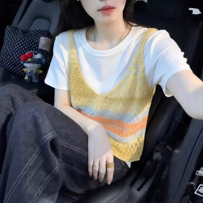 "4.3/Spring New Arrival" Xuan Xiao Jie Gradient Color Knitted Camisole Vest T-Shirt for Women