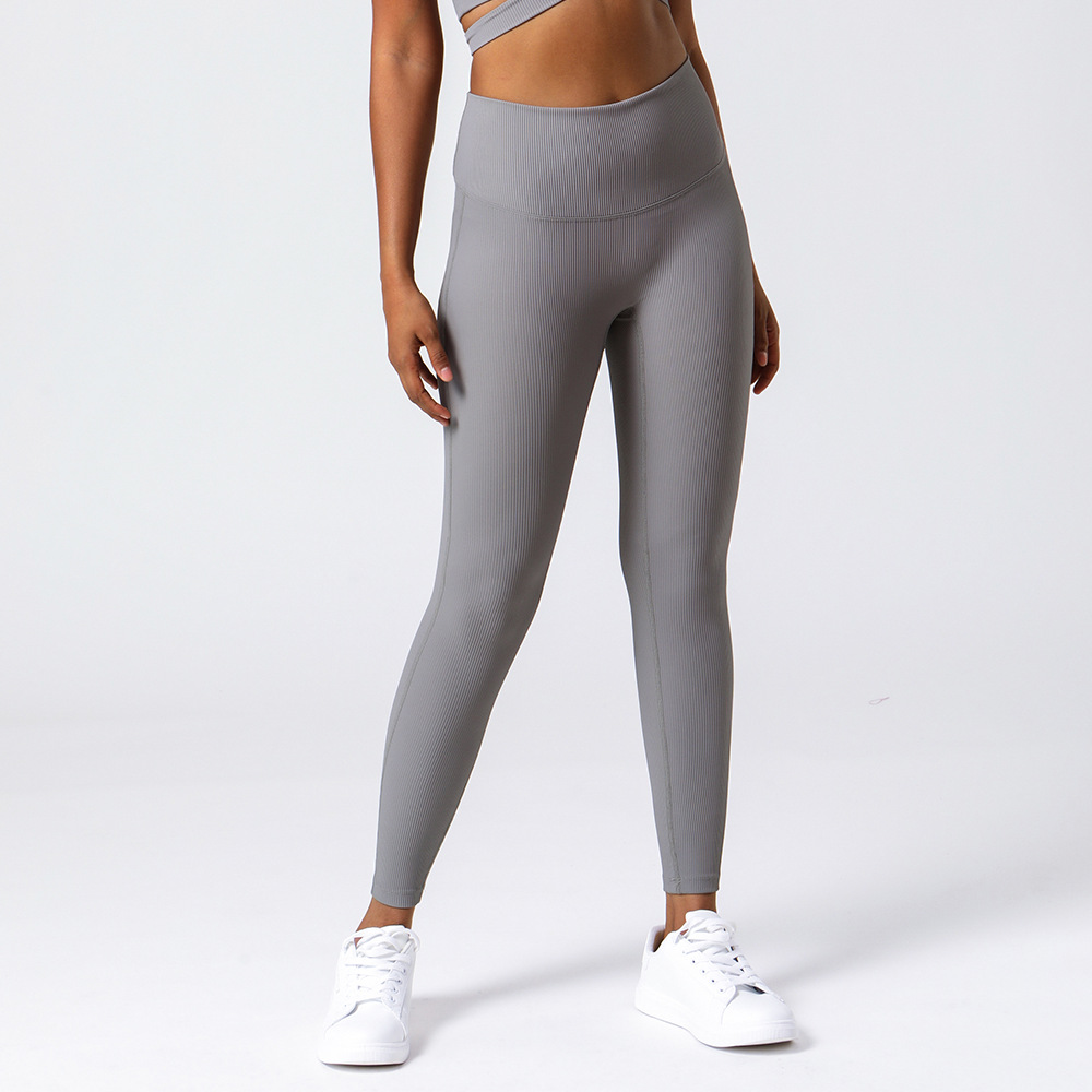 2022 Spring and Summer Sports Ribbed Cropped Pants for Women High Waist Butt-Lifting Fitness Tight Yoga Pants Women's Yoga Fitness Pants