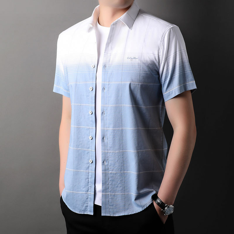 Cotton shirt short sleeve men's summer 24 new hanging dye gradient casual shirt men's top a generation of hair