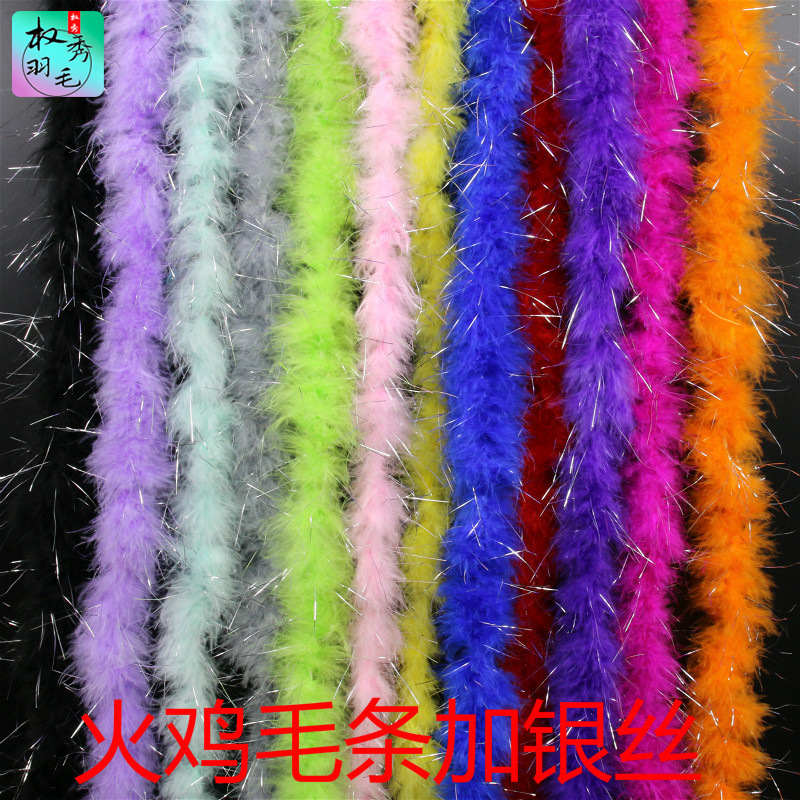 Colorful diy handmade feather strip silver silk turkey feather strip Christmas gift bouquet packaging handmade decoration