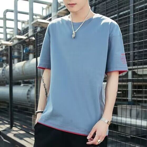 Pure Cotton Short-Sleeve T-Shirt for Men, Summer Thin Style, Korean Version with Printed Round Neck, Versatile Half-Sleeve Sports Top, Casual