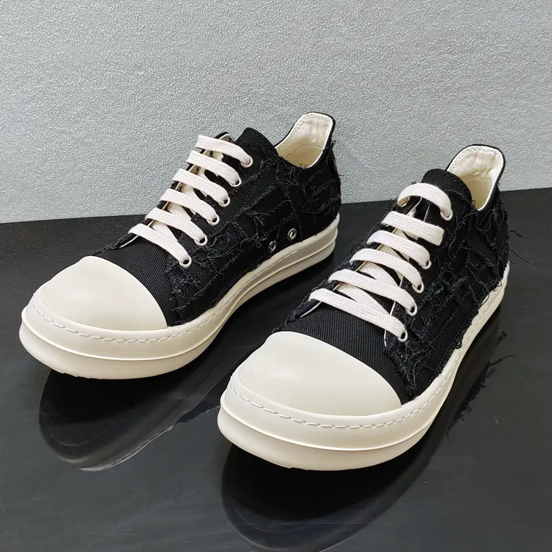 Ro Low-Top Shoes for Men, Destroyed Denim Rags Patchwork Casual Canvas Sneakers for Women, Dark Sports Minimalist Height Increase Flats