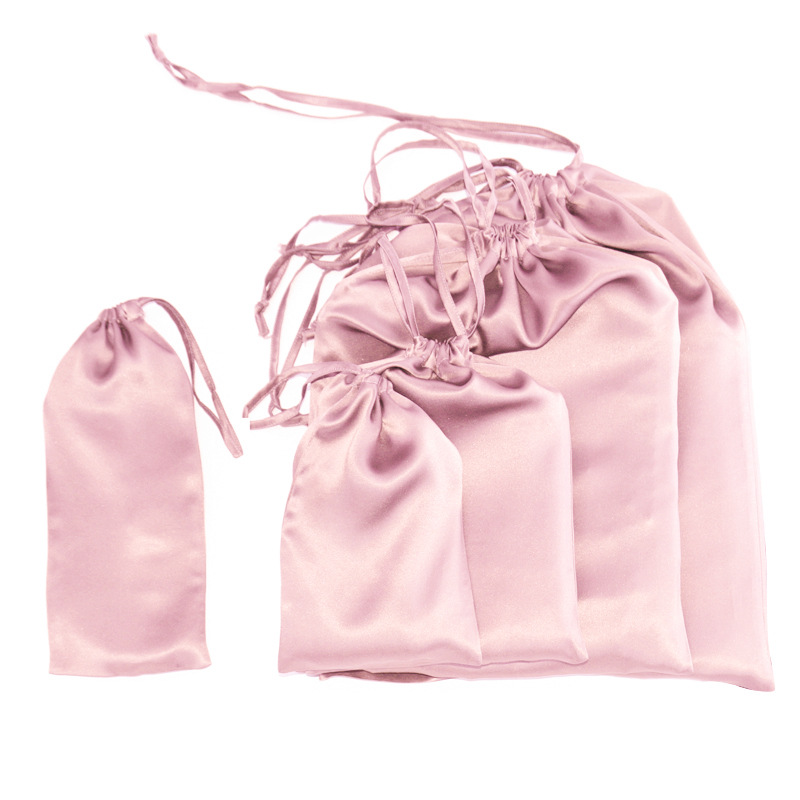 Butterfly embroidered simulation silk candy color silk eye mask storage bag double pull polyester bundle pocket wholesale 14*25cm