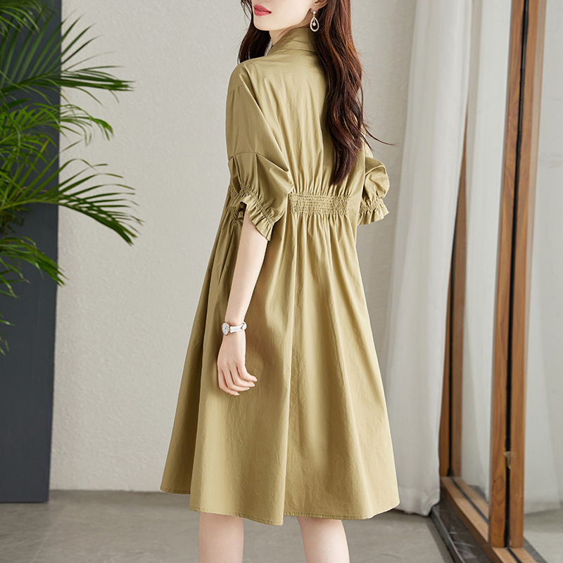 Cotton Cocoon Elegant Dress Waist Slimming Look Mid-Length Asymmetrical Pleated Shirt Dress Women's Summer Design Skirt