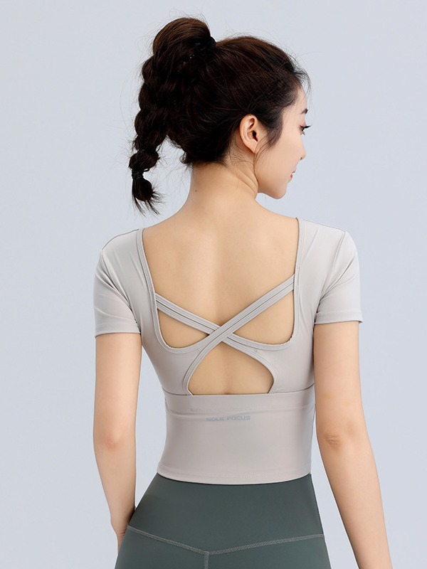 Sports Short-sleeved Women's Tight Fitness Suit with Chest Pad Short Yoga Running Professional Fitness Suit Beautiful Back Summer Clothes