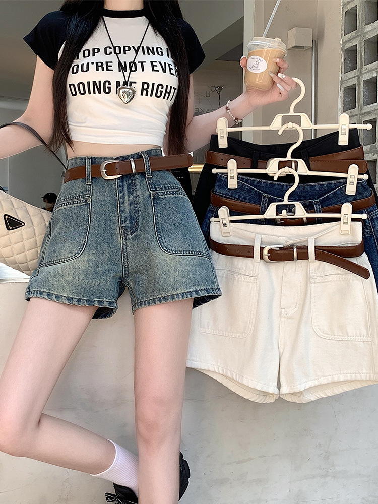 Wide Leg High Waist Denim Shorts Women's Slim Look Summer New Arrival Slim Look Student plus size Retro Hot Girl A- line Hot Pants