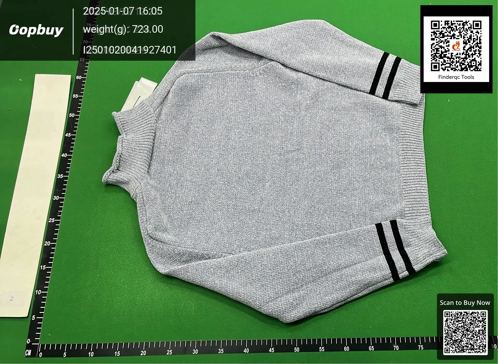 Grey crewneck sweater with black stripes