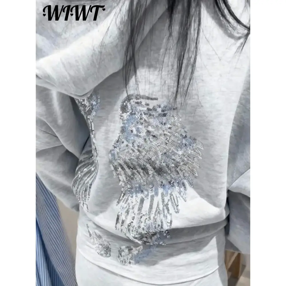 Sequins Wings Hooded Sweatshirt Women's Casual Full Sleeve H