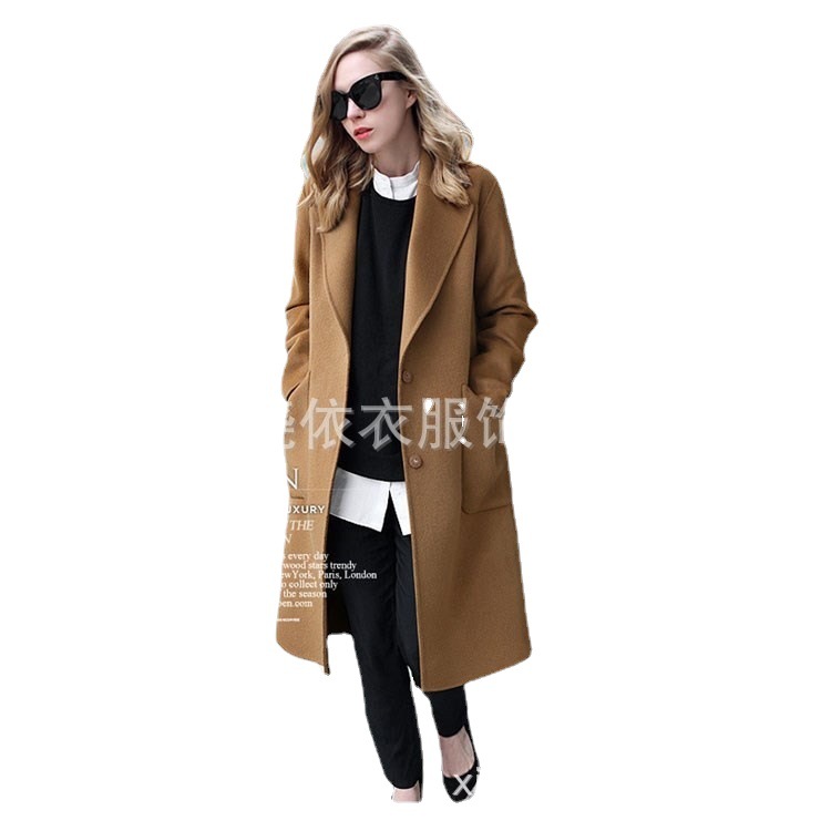 Amazon Autumn and Winter Loose-Fitting Woolen Coat European and American New Style Woolen Jacket for Women Mid-Length Loose Thickened Wool Coat