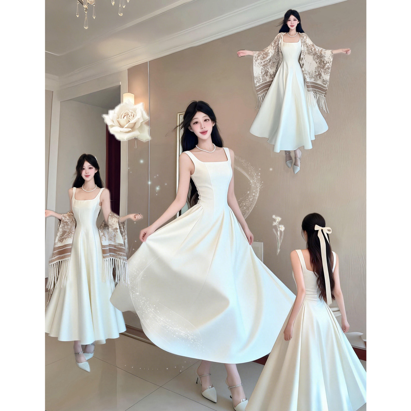 White Waist-Cinched Long Dress for Women, 2026 New Early Spring Model, Stunning First Love White Moonlight Gown, Strapless Dress