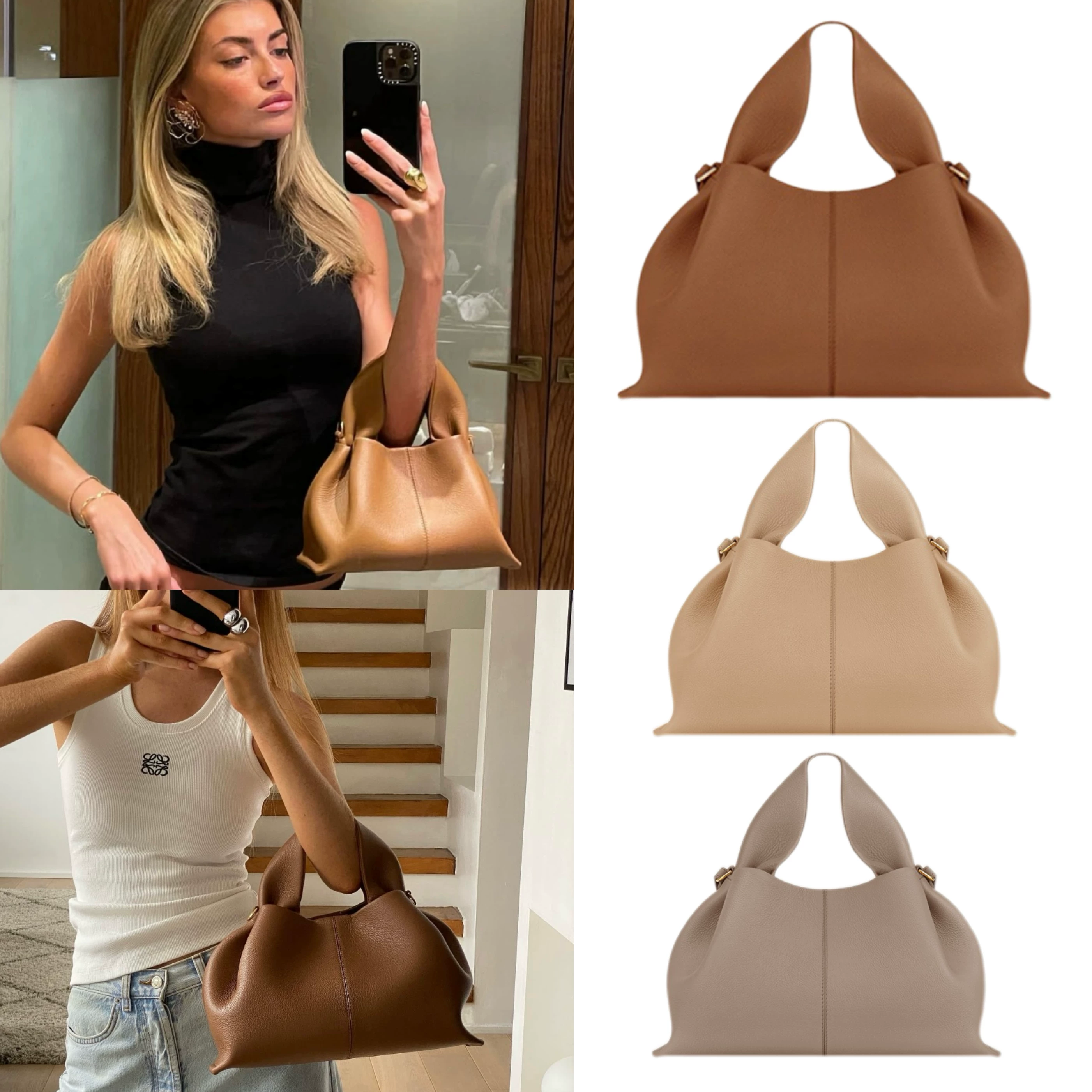 France 2026 niche new genuine leather crossbody bag cloud shoulder dumpling high-end handbag light luxury lunch box women's bag