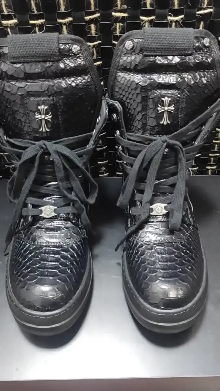 RO25 New Snake Pattern Men's Vintage Imitation Crocodile Leather Men's Shoes Leather Shoes Fashion Men's Mid-top Boots Martin Boots Crocodile Style