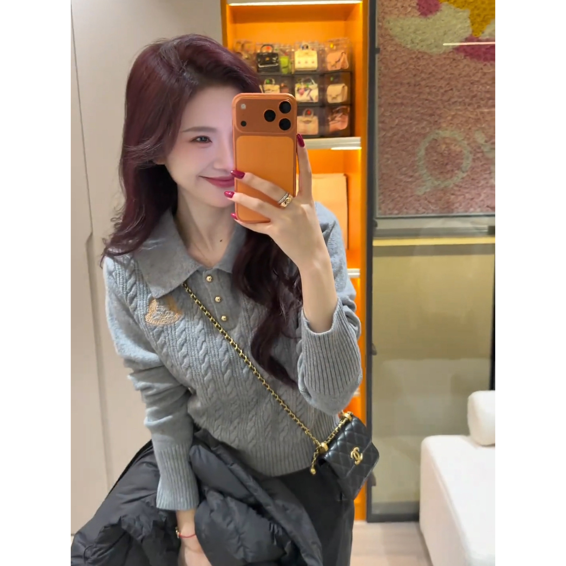 Academy-Style Polo Collar Knitted Sweater for Women, Autumn and Winter Season, with a Braided Pattern Design and Embroidered Inner Layer Base Shirt