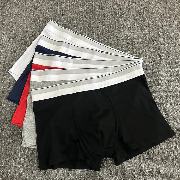 Trendy Men's White Waistband Boxer Briefs, Sexy Pure Boxer Shorts, Loose and Breathable Sports Student Shorts for Men