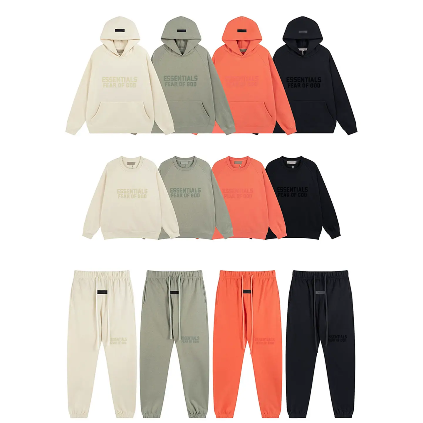 American Style Essentials Three-Dimensional Flocked Letter Fleece Hoodie Unisex Loose Casual Sweatshirt and Pants Set