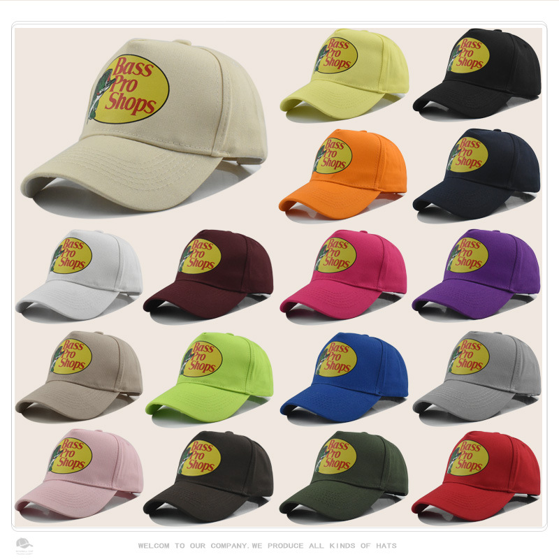Cross-Border Fashion Hat for Women Pure Color Five-Piece Bass Printed Baseball Cap for Men Outdoor Fishing Sunshade and Sun Protection Peaked Cap