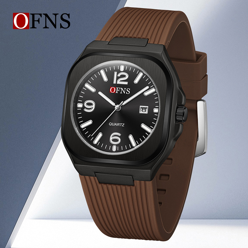 Ofns Business Watch, Luminous, High-Looking, Men's Commuter Silicone Waterproof Fashion Watch, Square Classic Calendar Quartz Watch