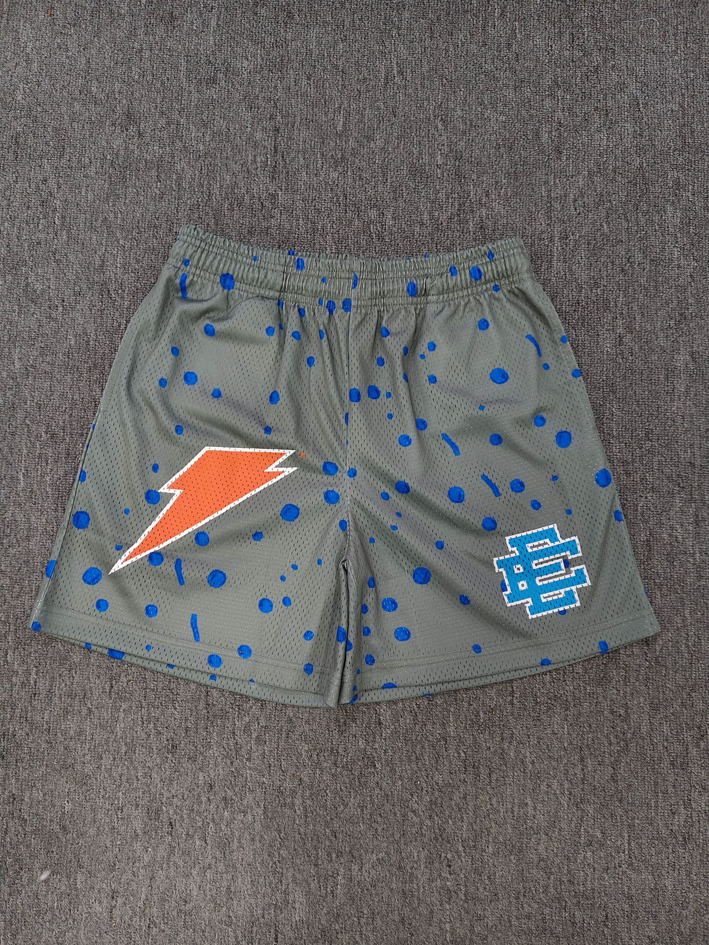 European and American High Street Baseball Shorts Sports Beach Shorts Unisex Loose Trendy Brand Lightning Dark Gray Mesh Ee Shorts