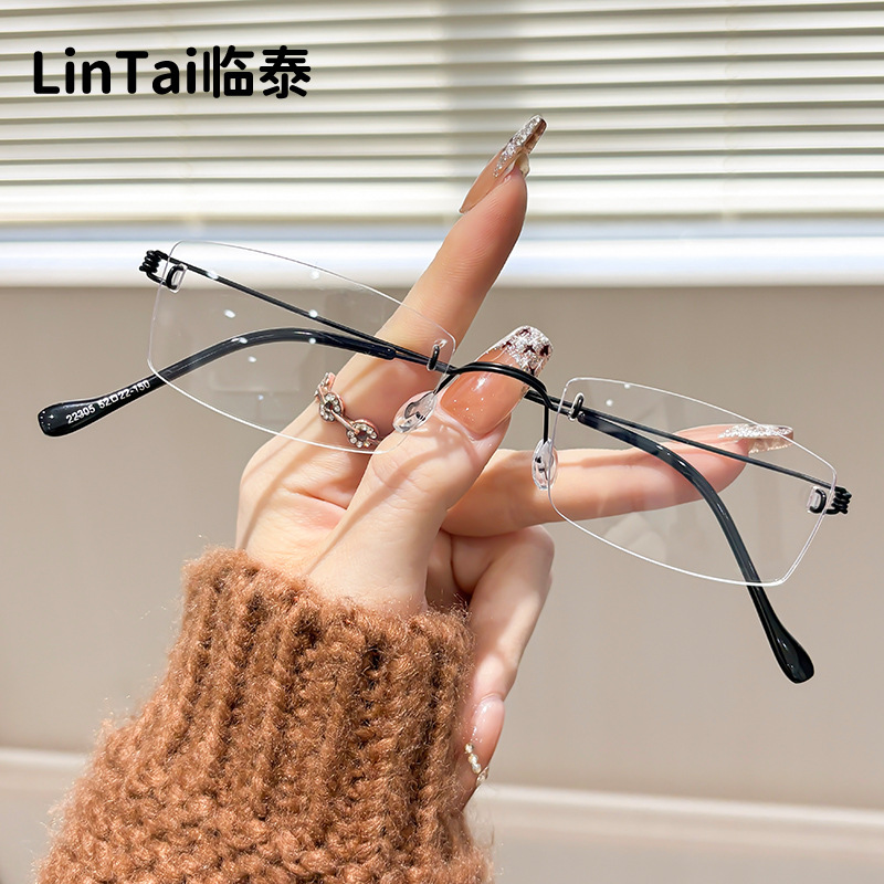 22305 New Frameless Glasses for Men and Women, Business Fashion, Anti-Blue Light, Plain Glasses, Versatile, Can Be Paired with Myopia Glasses