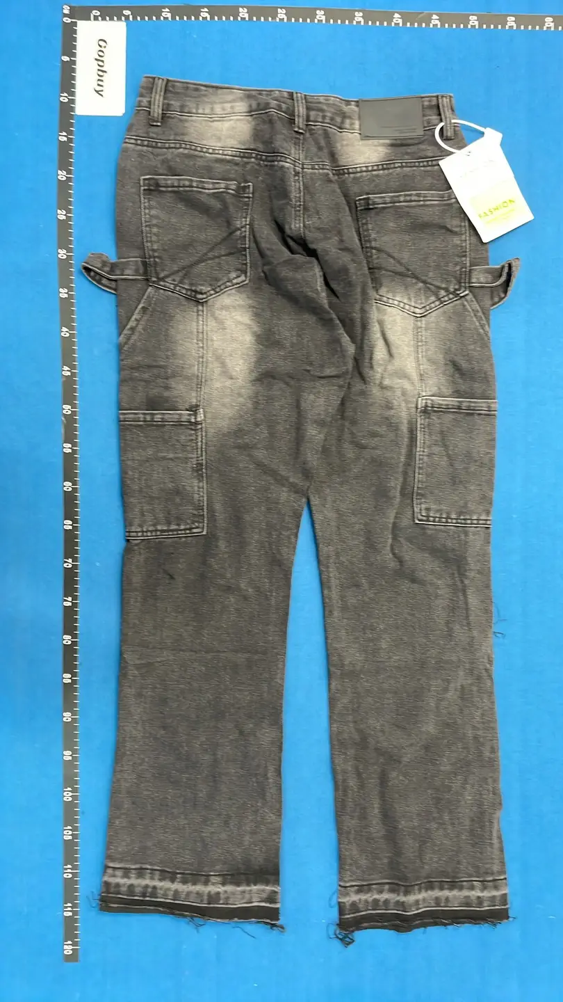 2024 New American retro distressed double-knee stitching damaged micro-pull black Denim trousers