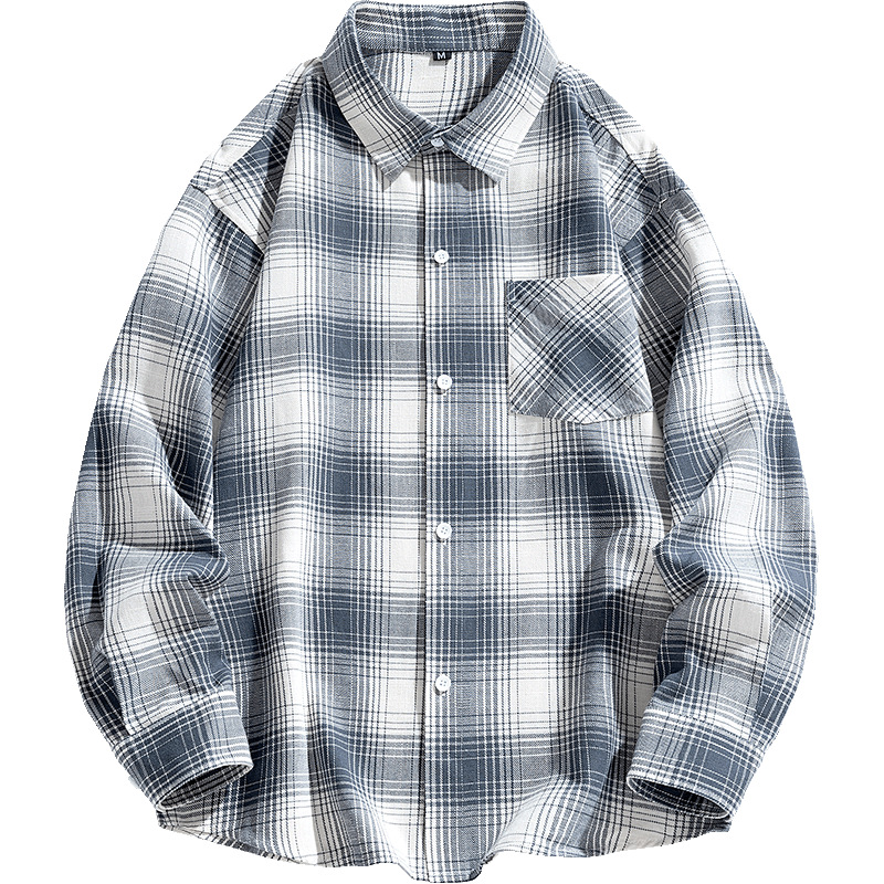 Cross-border Japanese Plaid Shirt Men's Long-sleeved 2025 New Cotton Blended Spring and Autumn Vintage Boys Shirt