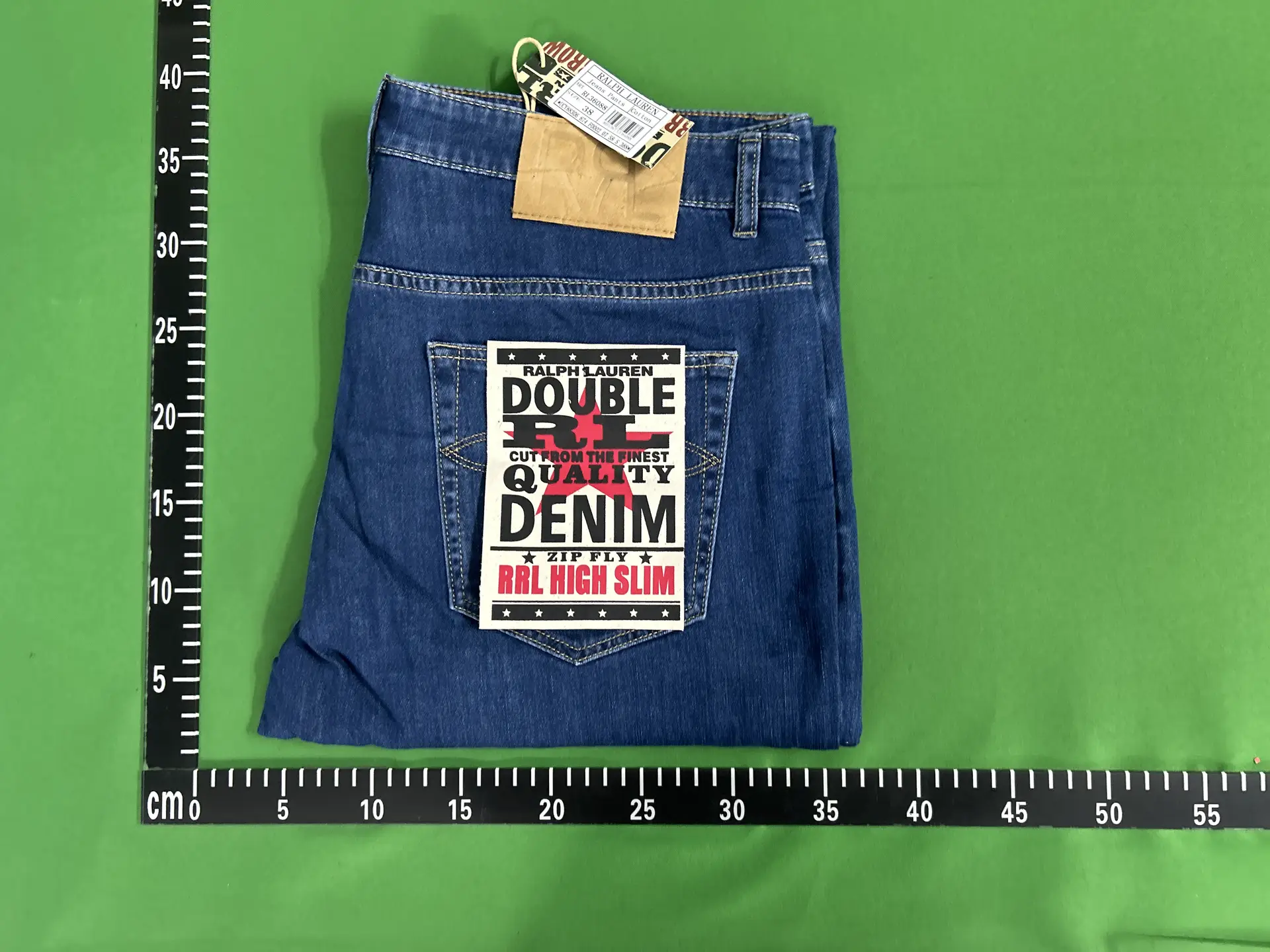 Khaki Pants with Big Red Star on Left Pocket, Three Ovals and a Diamond Shape on Right Pocket, Blue Jeans 66012676