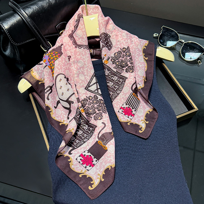 New Style Scarf Printed Square Scarf Korean Style Retro Silk Scarf Internet Popular Hair Belt Women's Fashionable All-match High-end Scarf