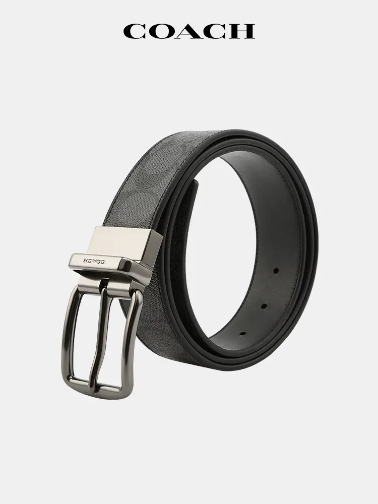 [Officially Authorized] Coach/Coach Men Wide Version Double-Sided Belt Classic Business Pin Buckle Belt Gift Box