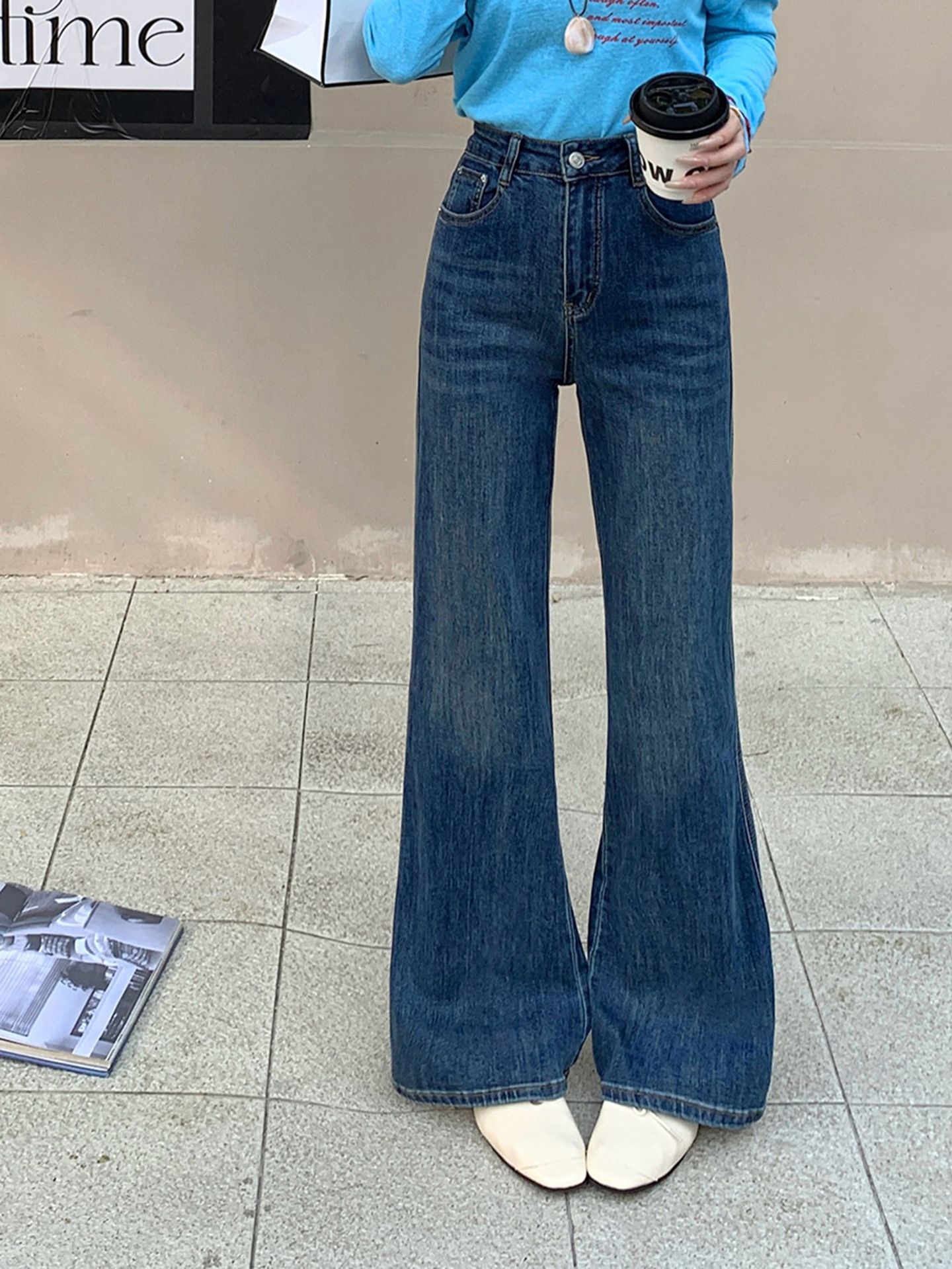 26 Spring/Summer New Vintage Blue Non-Tight-Fitting Slimming Versatile Flared Stretch Denim Long Pants for Women 22796