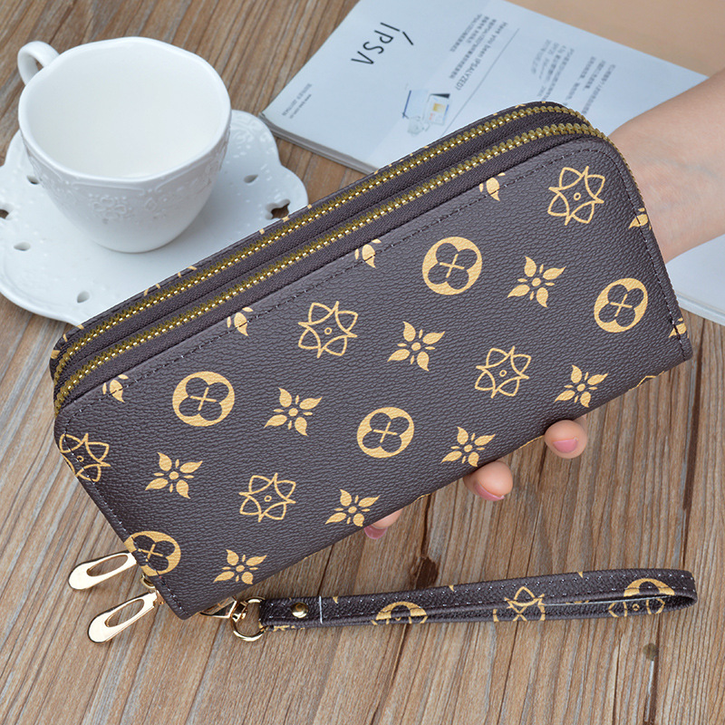 New Wallet Women's Long Double Zipper Clutch Bag Fashion Printed Large Capacity Double Layer Wallet Change Mobile Phone Bag