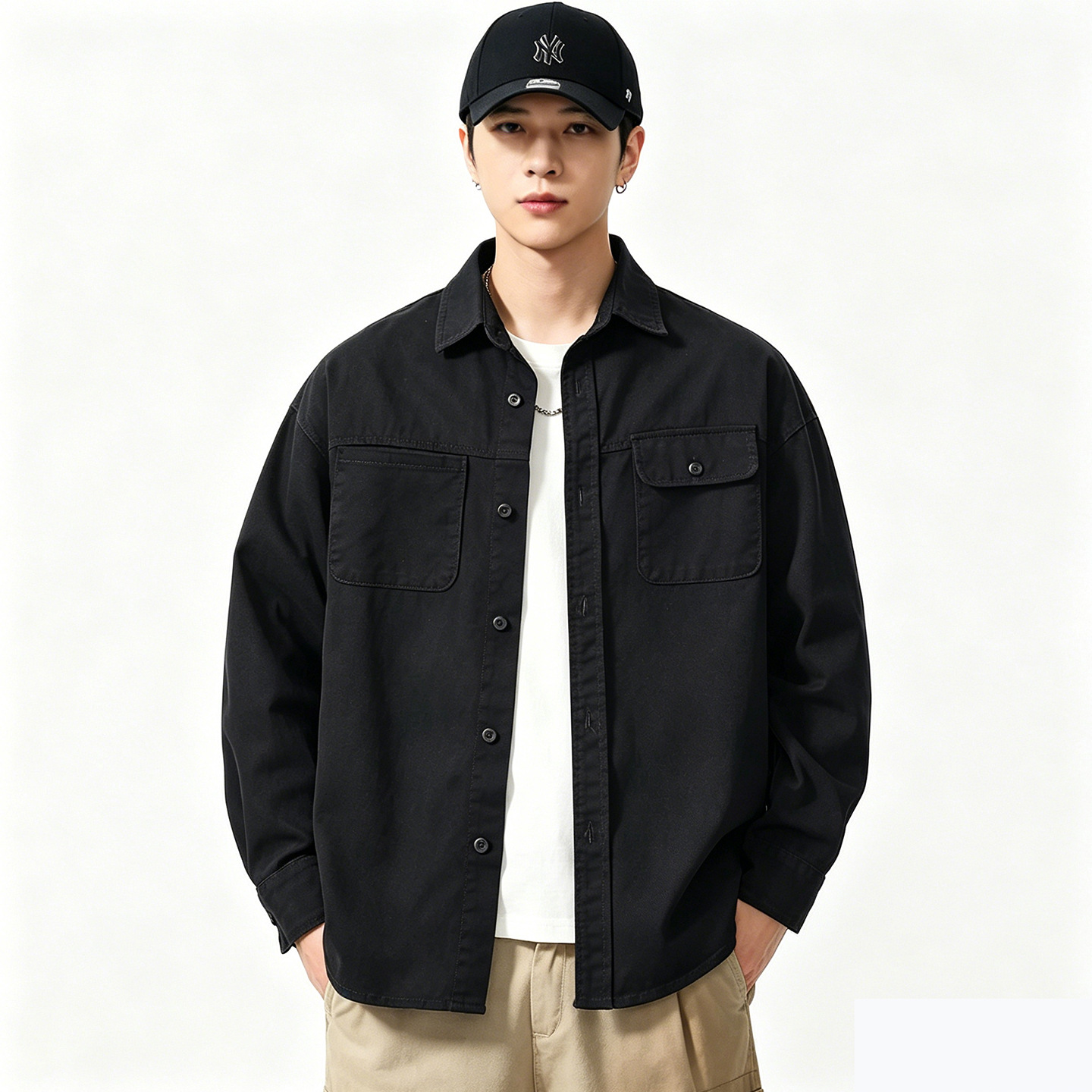 C818 # Plus-Size Men's Spring New Japanese-Style Workwear Shirt Jacket, Loose-Fitting Pure Cotton Casual Shirt Coat.