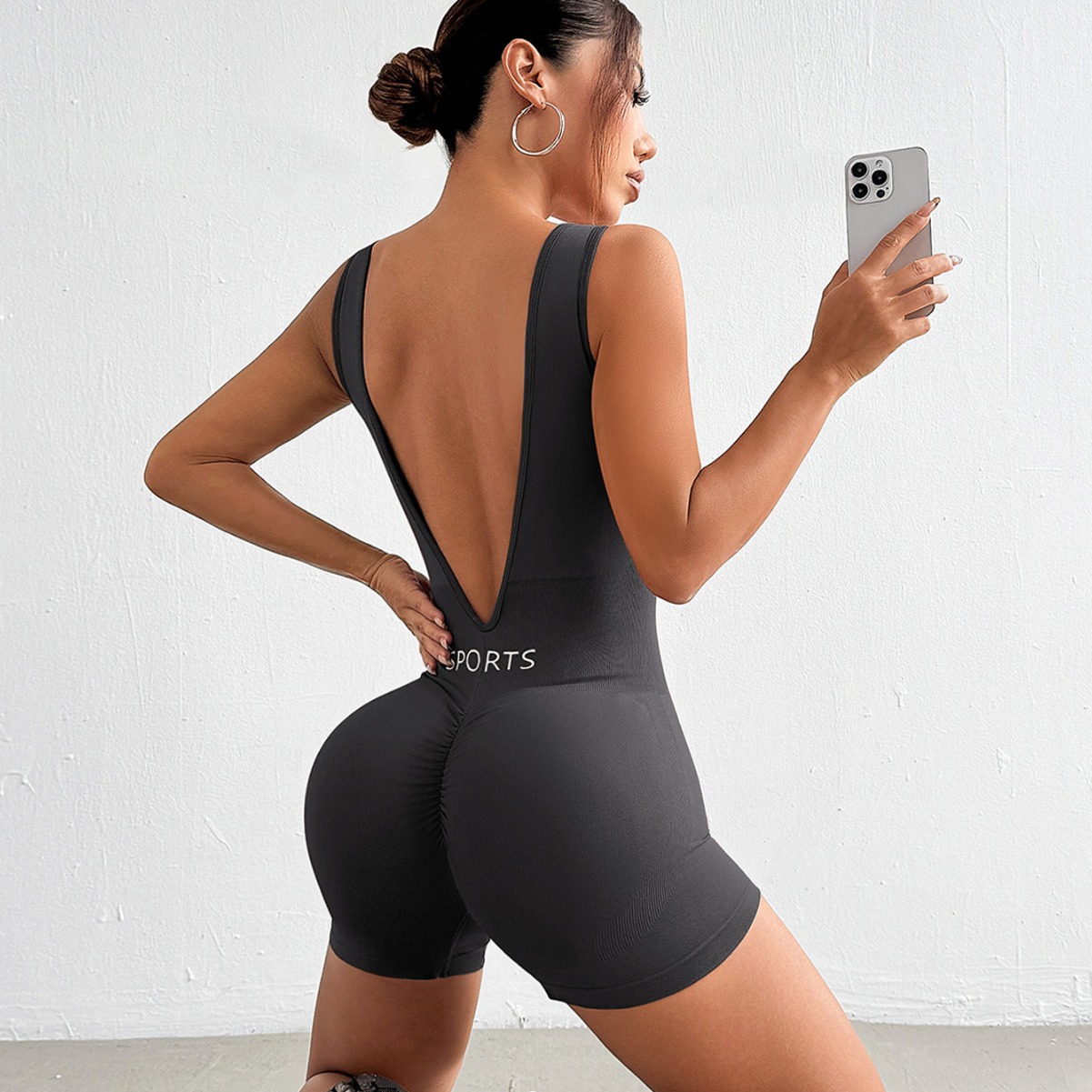 Cross-border European and American Seamless Yoga Clothes for Women, Nude Tight-fitting and Beautiful Back Jumpsuits, High-elastic Butt-lifting All-in-one Fitness Clothes