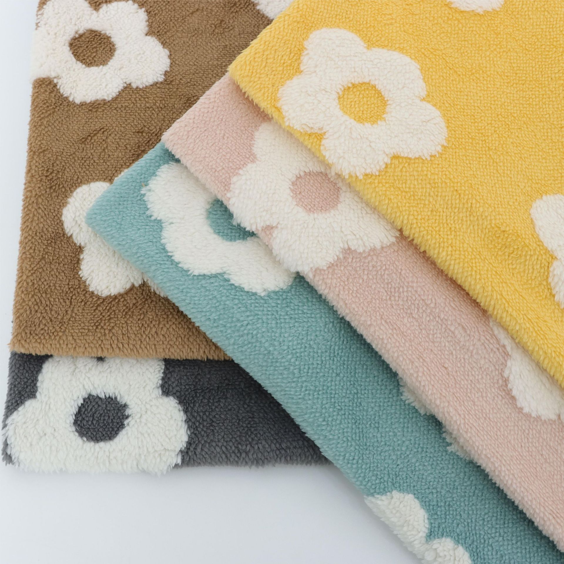 in stock Flower Cotton Fleece Jacquard Plush Fabric Pet Cushion Pillow Carpet Clothing Toy Shoes and Hats Fabric