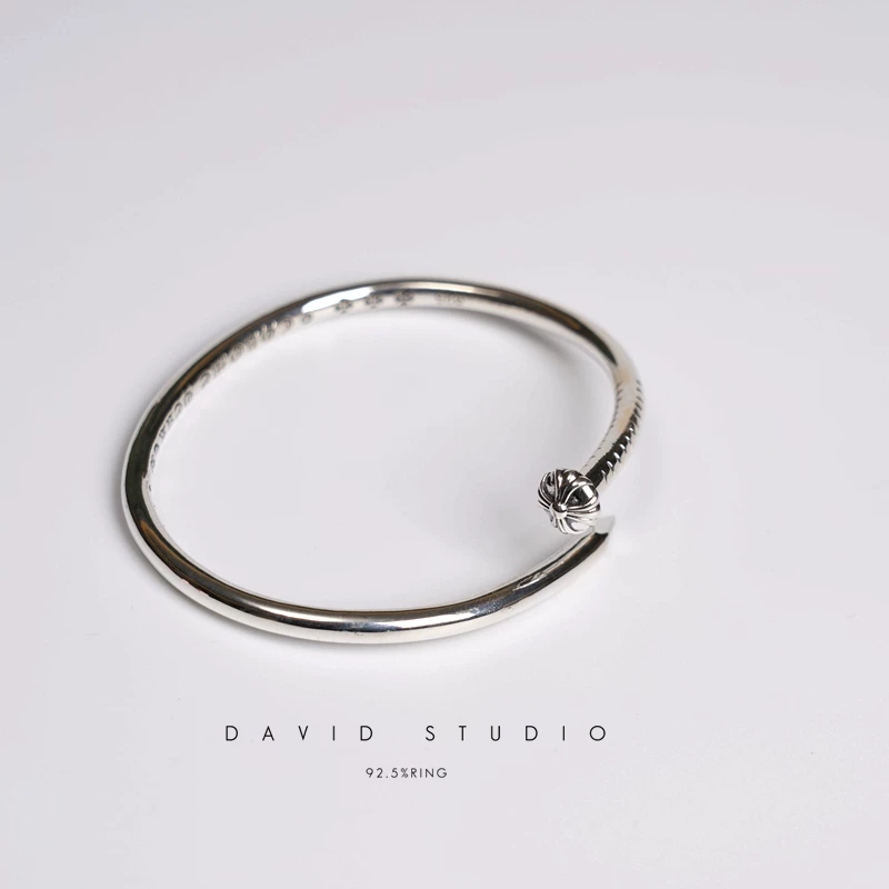 David Custom S925 Sterling Silver Nail Couple Bracelets, Sterling Silver Men's and Women's Trendy Ins Bracelets, Wristbands
