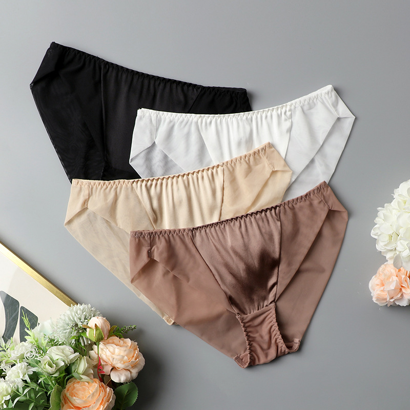 High-grade silk satin underwear women's sexy mid-waist thin breathable seamless briefs mulberry silk shorts