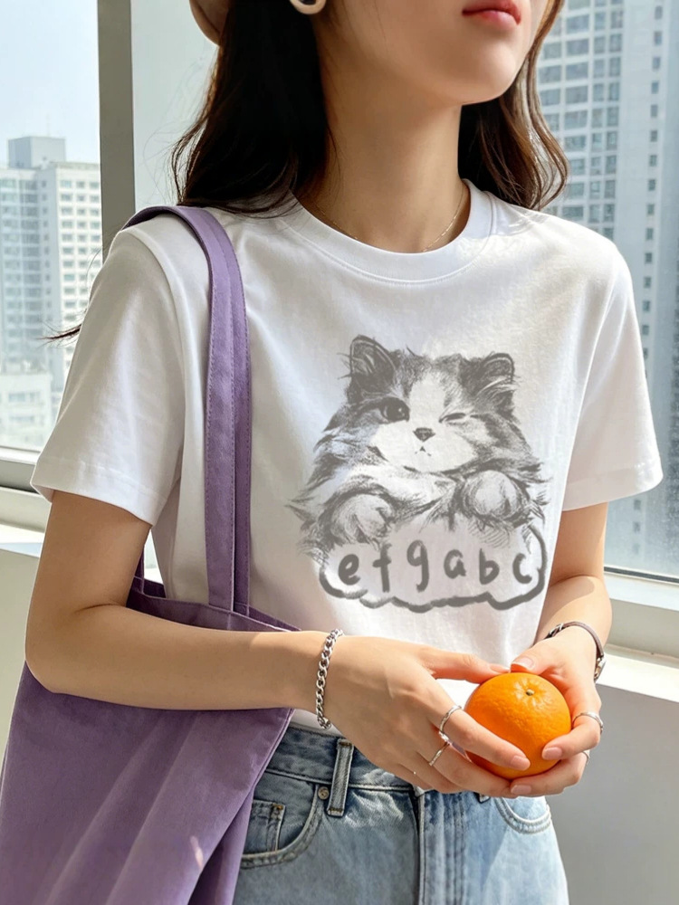 Pure Cotton Short-Sleeved Women's T-Shirt Basic Style 2026 Summer New Women's Versatile Casual Women's Right-Shoulder Half-Sleeved T-Shirt