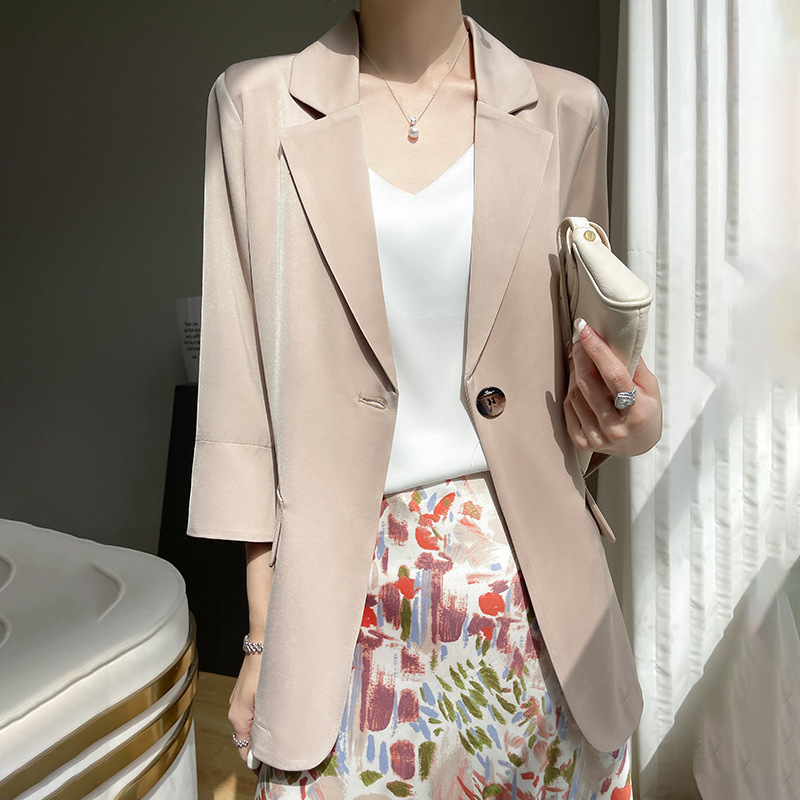 Commuter Style Small Suit Women's Summer Thin Business Suit Top Satin Acetate Seven-Sleeve Slim-Fit Jacket