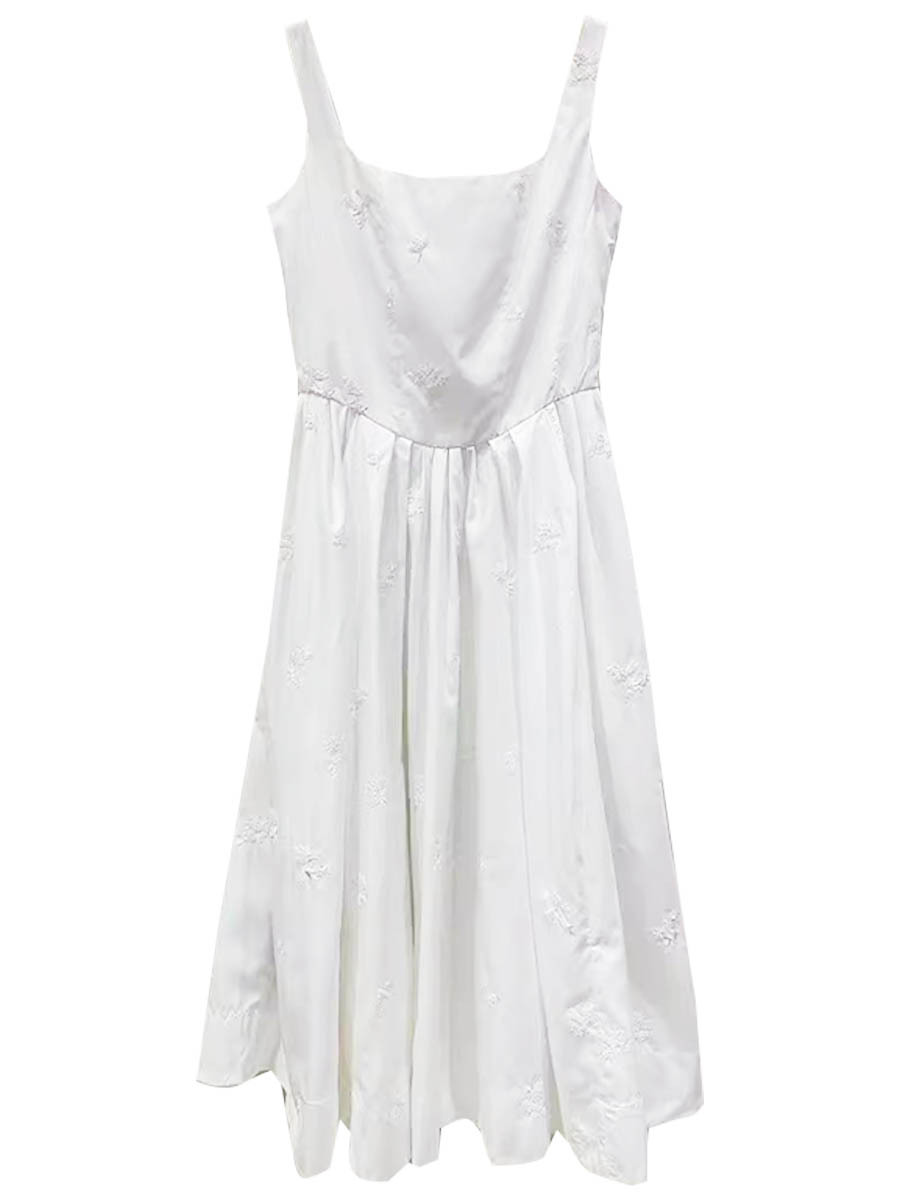 French m Home 2025 New Summer Sequin Suspender Skirt with Waist and Large Hem Square Collar Mid-Length Dress