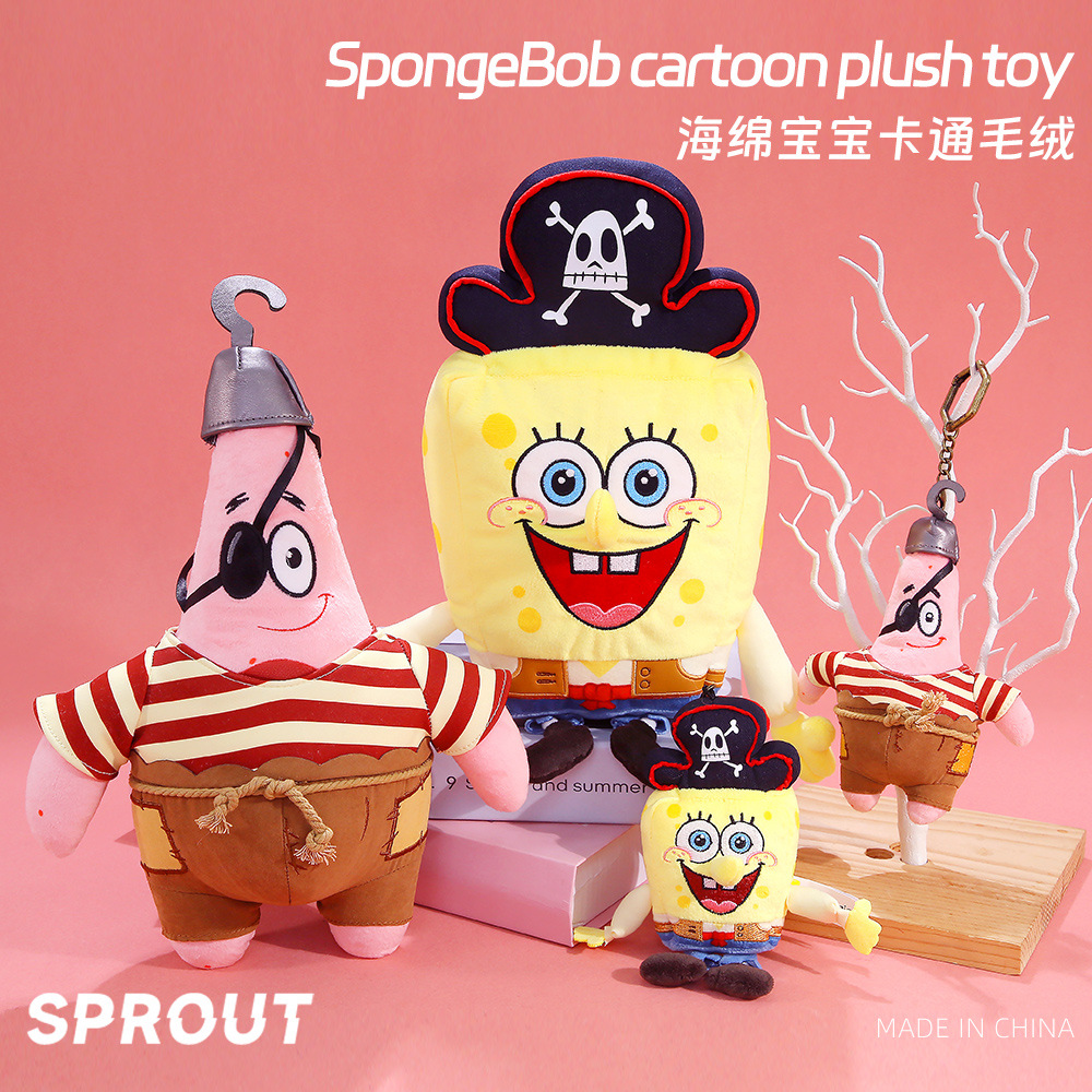 Authentic Spongebob Plush Toy Pirate Captain Doll Boutique Shop Claw Machine Doll Birthday Gift Wholesale