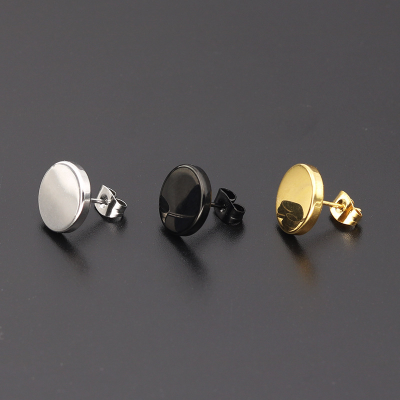 Korean fashion new titanium steel round cake earrings men's and women's fine needle barbell earrings ear jewelry explosion wholesale