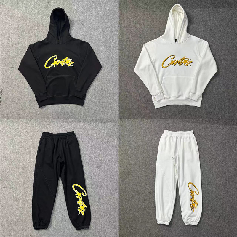 Logo Letter Print Fleece-Lined Hoodie and Loose Casual Pants Set for Men and Women Trendy