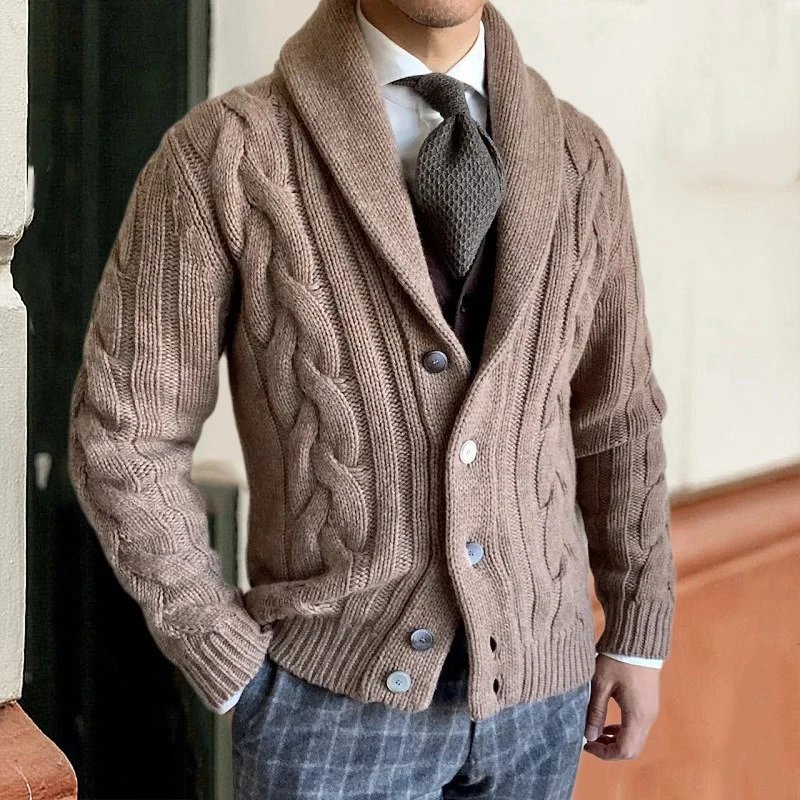 Fall Winter Knit Cardigan S Polo Collar Long Sleeve Twisted