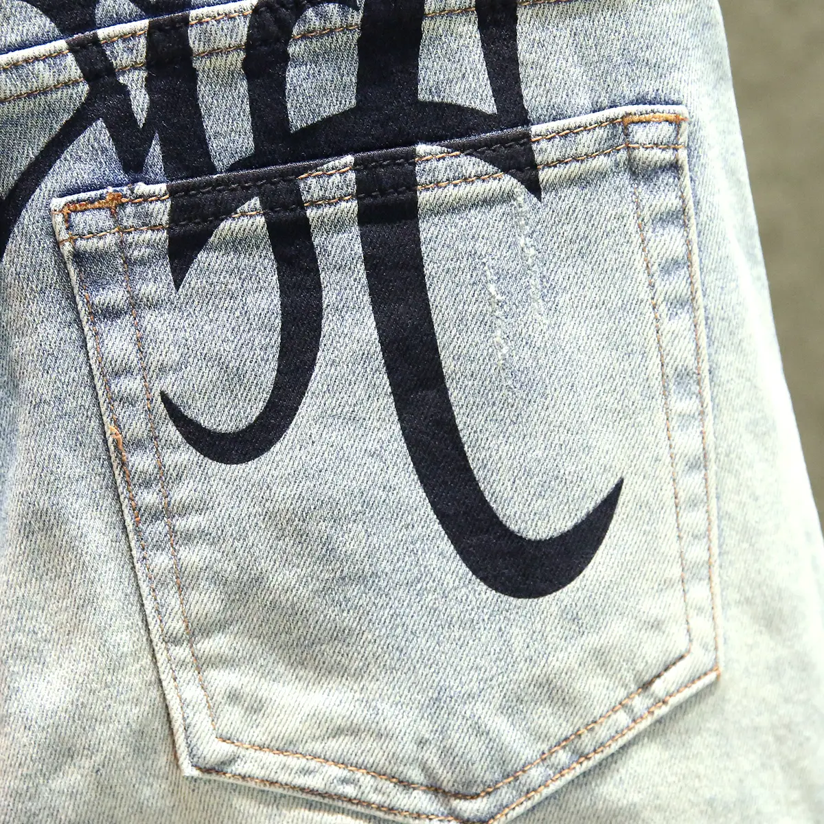 High Street Splash Design Denim Men's Trendy Stylish Print silm pants 2025 Easiest for match Casual Skinny Jeans Pants