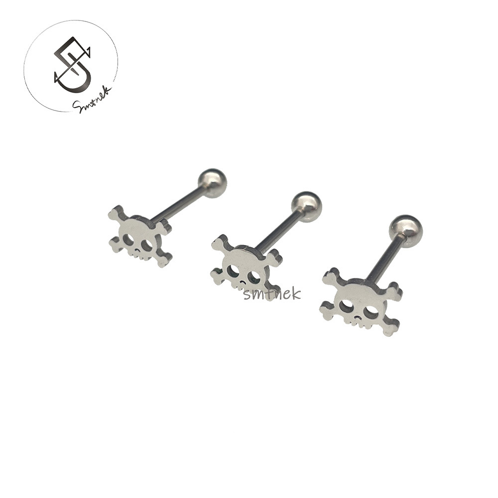 smtnek titanium steel stainless steel high polished and polished hollow pirate skull tongue stud mini cute piercing jewelry