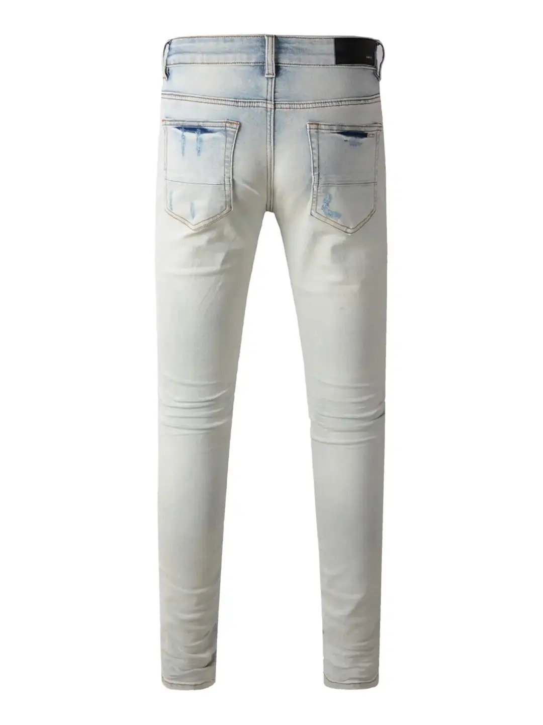 High Street Trendy Amr New arrival Light Washed Knee Hole Denim Red Patch Stretch silm Skinny Jeans Pants