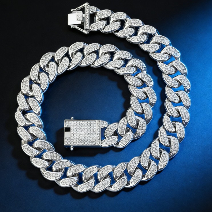 Cross-border hip-hop men's necklace accessories accessories 20mm full diamond lines exaggerated personality rap rhinestone chain Cuban chain